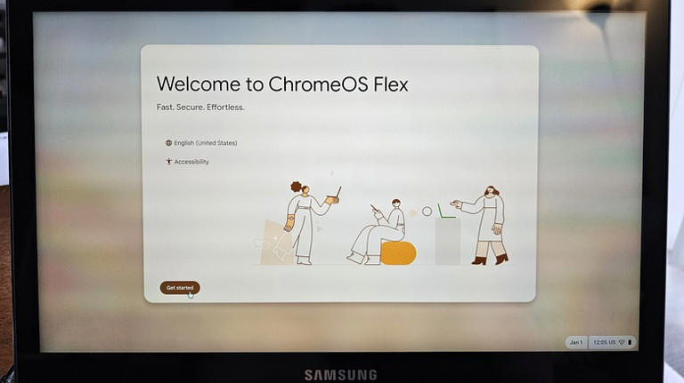 The welcome screen on ChromeOS Flex