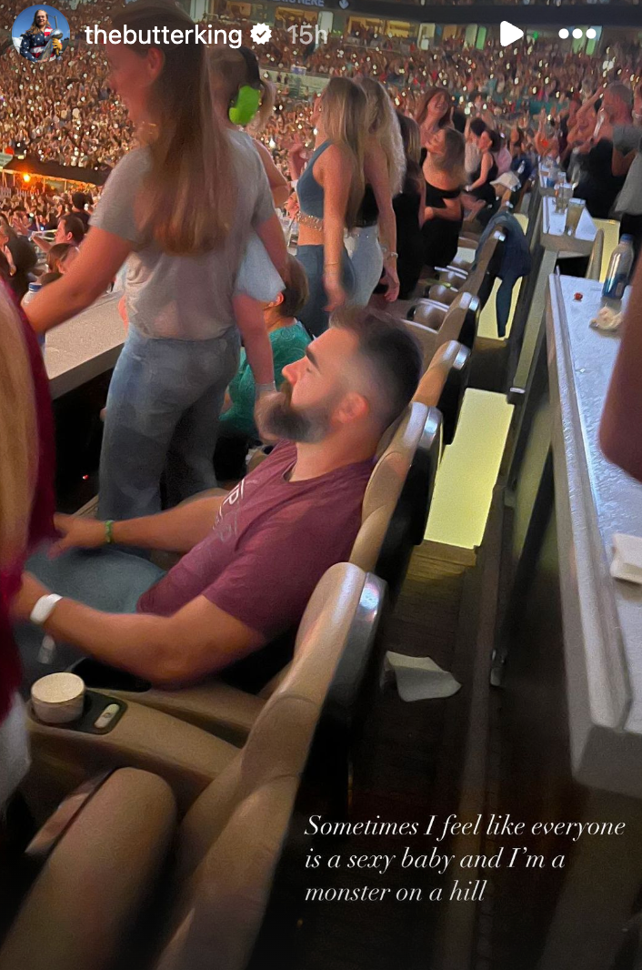 Jason Kelce seemingly falls sleep during the Eras tour (@thebutterking / Instagram)