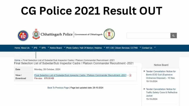 CG Police SI Result 2024 OUT at cgpolice.gov.in: Download 