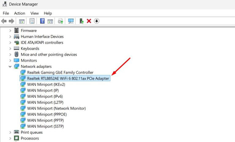 Wi-Fi driver in the Device Manager.