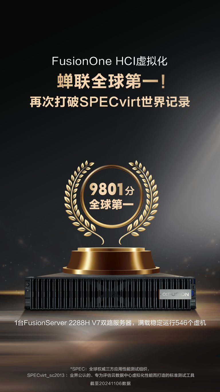 超聚变FusionOne HCI再创佳绩：蝉联全球第一，刷新SPECvirt世界纪录！