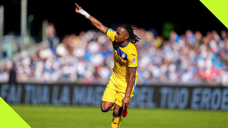 Ademola Lookman celebrates after scoring his second goal for Atalanta against Napoli. Photo by Giuseppe Mafia. Source: Getty Images