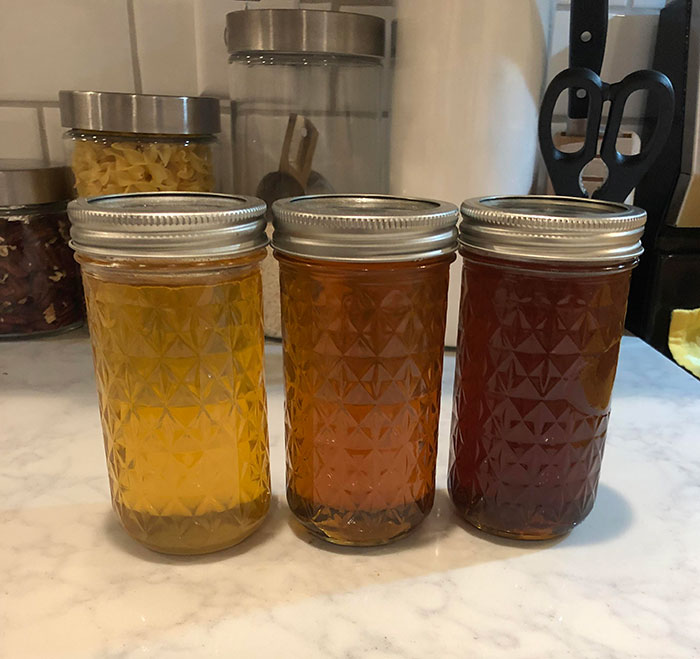#24 The Different Colors Of The Honey I Harvested This Year: Spring, Summer And Fall