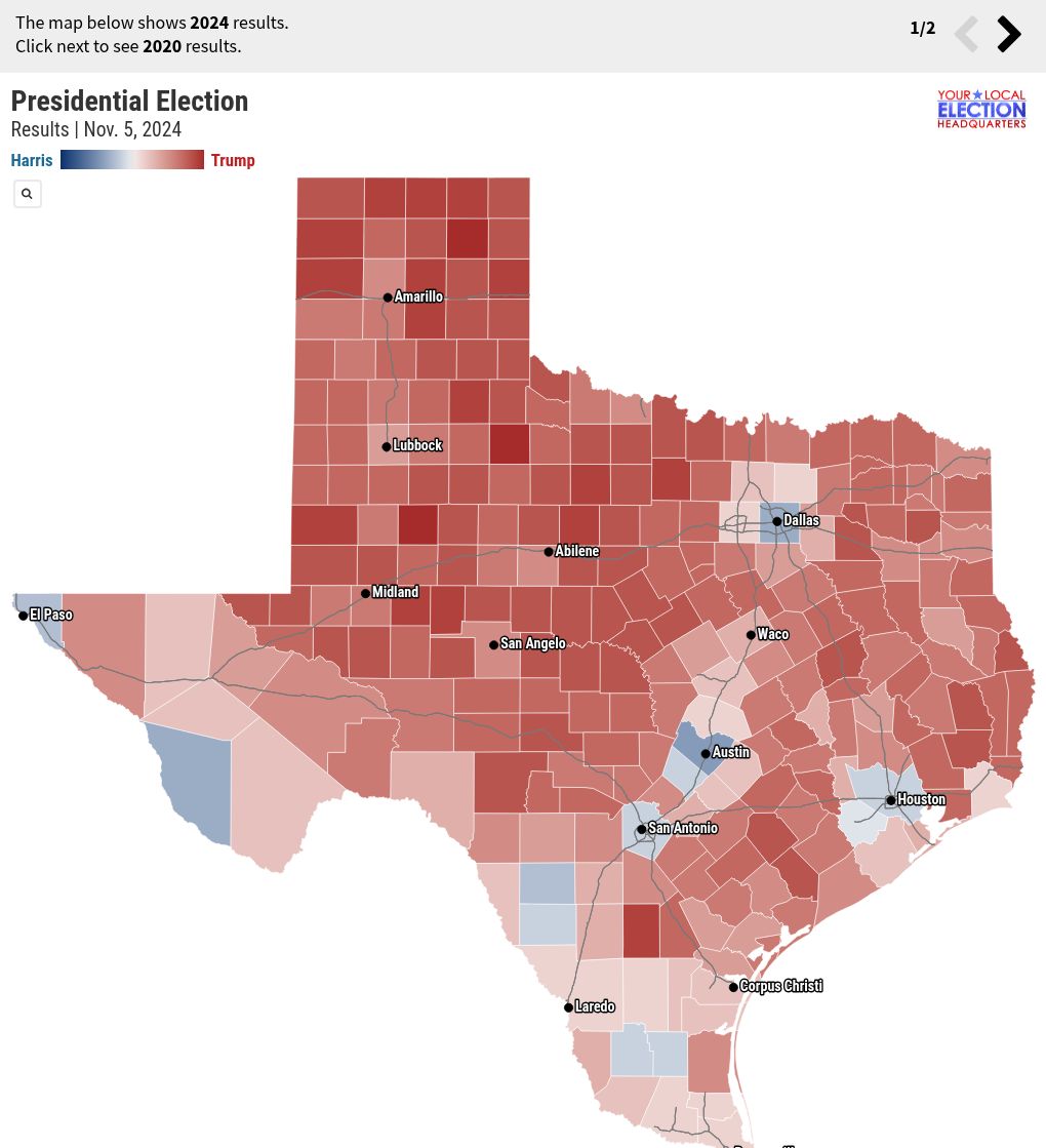 234 Of Texas’ 254 Counties Swung Toward Trump In 2024 Election