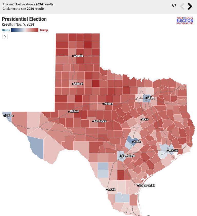 234 of Texas’ 254 counties swung toward Trump in 2024 election