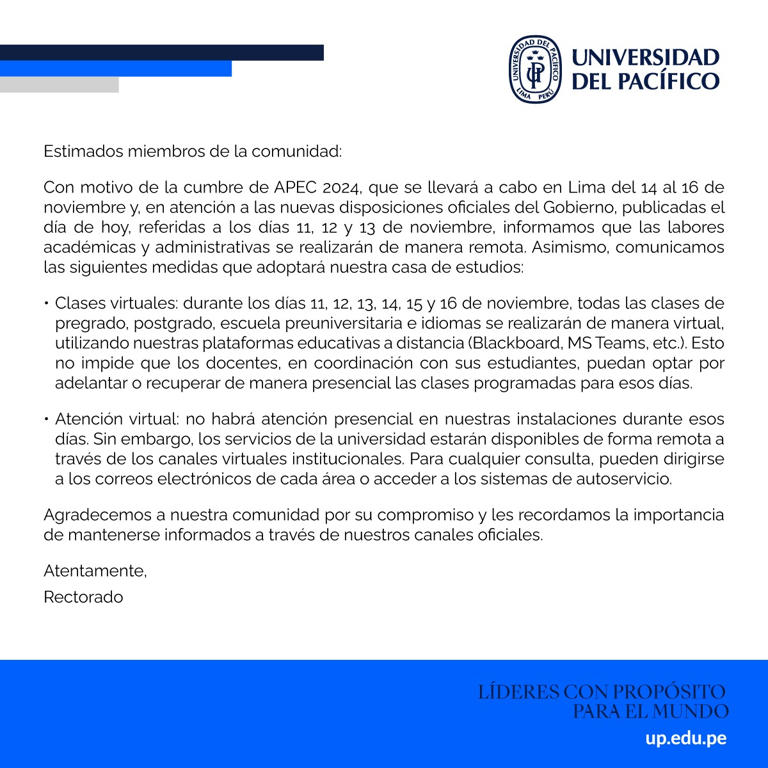 Paro nacional durante APEC 2024: Lista de universidades e institutos que suspenderán sus clases del 11 al 16 de noviembre