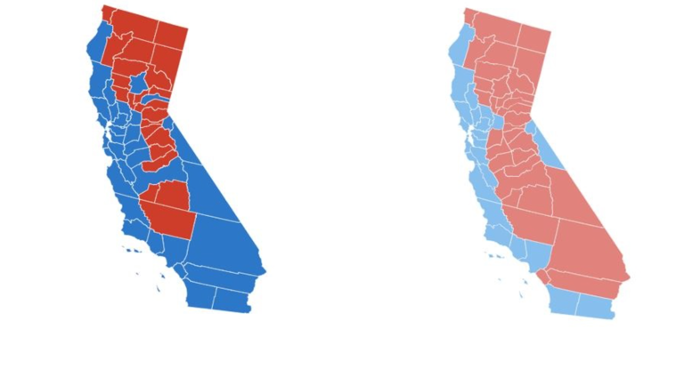 Map: How California's 58 counties voted in the 2020 and 2024 ...