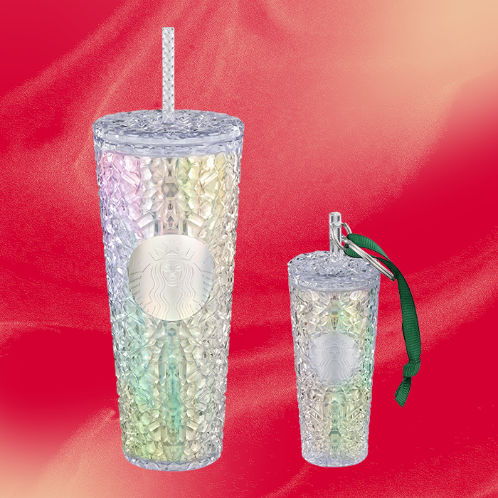 Starbucks Glitter Hunter Green 2024 Grid and Burgundy Red Grid Tumbler Bundle