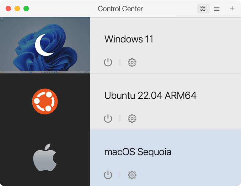 Parallels Desktop with Windows 11, Ubuntu 22.04 and macOS Sequoia virtual machines.