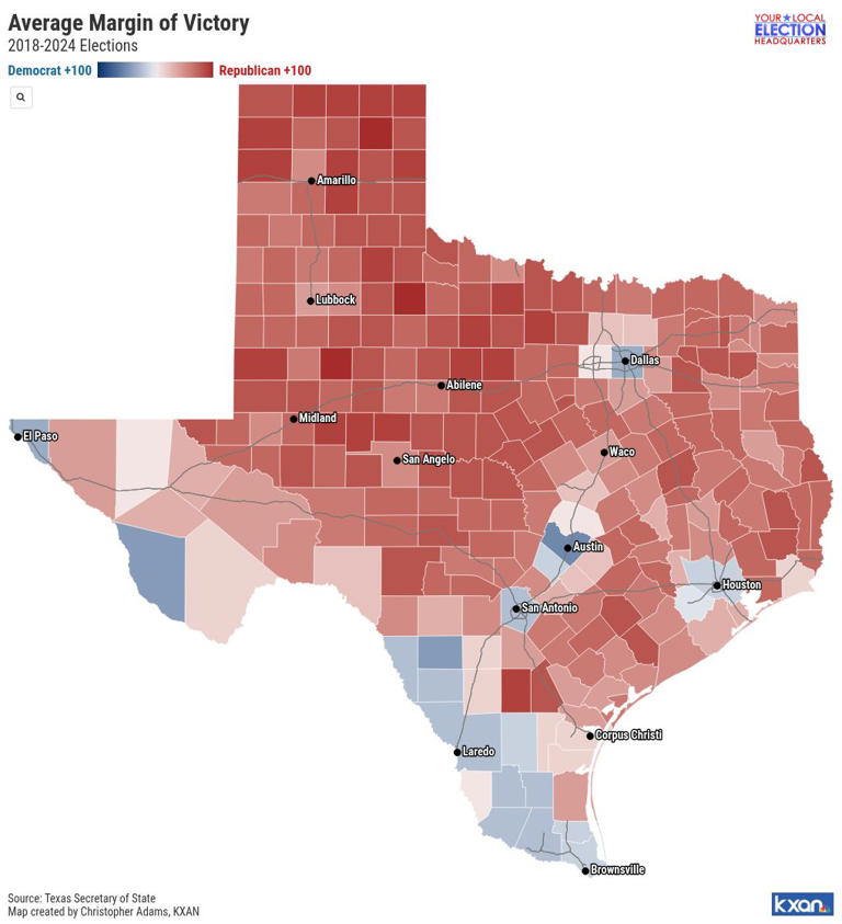 These are the reddest and bluest counties in Texas, based on recent