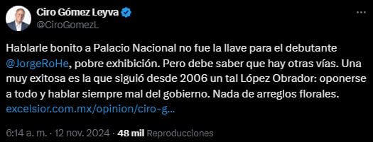 Ciro Gómez Leyva comparó el "amable" ultimatum de Jorge Romero con la táctica que empleaba AMLO al hablar sobre sus opositores. | Captura de pantalla