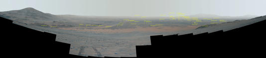 An annotated image from the Perseverance rover showing significant spots on the robot's journey through the Jezero Crater.