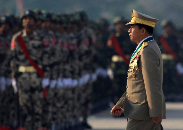 General Min Aung Hlaing inspects troops in Myanmar's capital Naypyitaw. Photo: Reuters