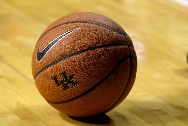 LEXINGTON, KY - NOVEMBER 09: A basketball with a Kentucky Wildcats logo sits on the floor during the game against the Georgetown College Tigers at Rupp Arena on November 9, 2014 in Lexington, Kentucky. (Photo by Andy Lyons/Getty Images)