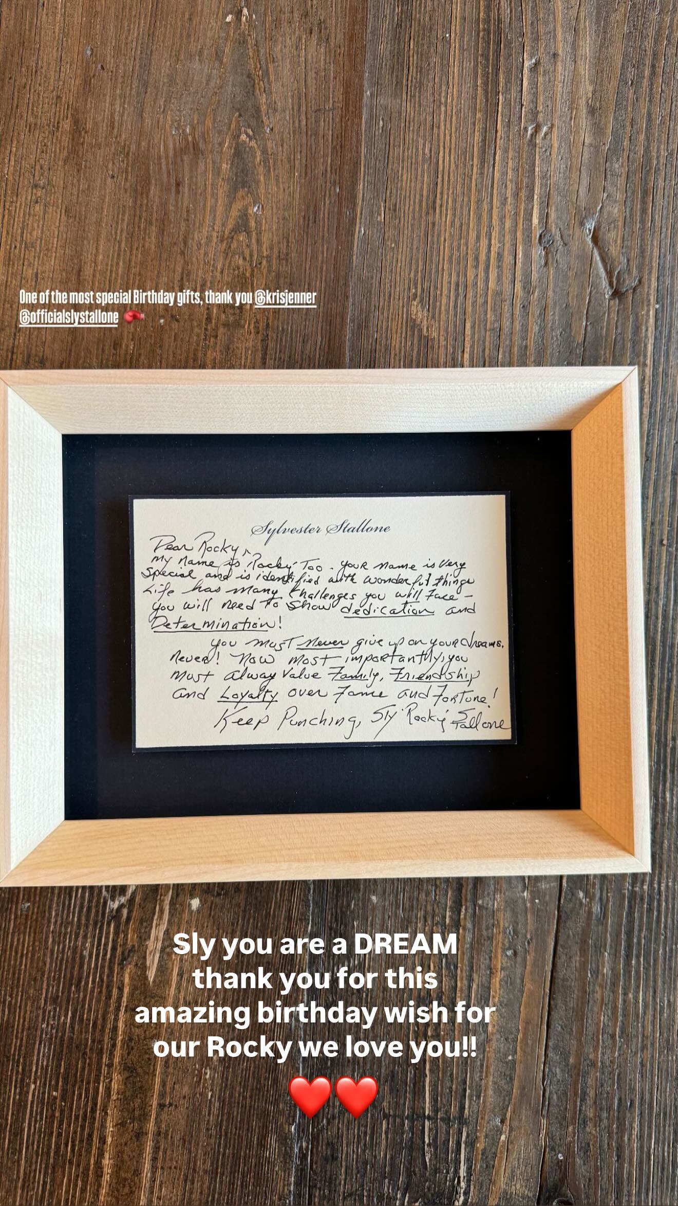 Kris Jenner Gifts Grandson Rocky Letter From Sylvester Stallone