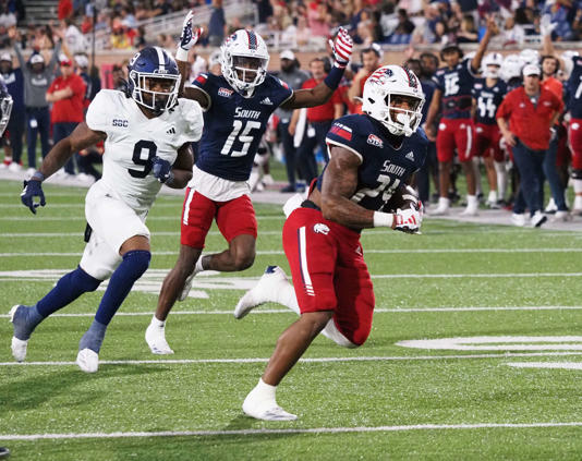 South Alabama running back Fluff Bothwell goes in for a touchdown against Georgia Southern in the second half of a NCAA football game Saturday, Nov. 2, 2024, at Hancock Whitney Stadium in Mobile, Ala.