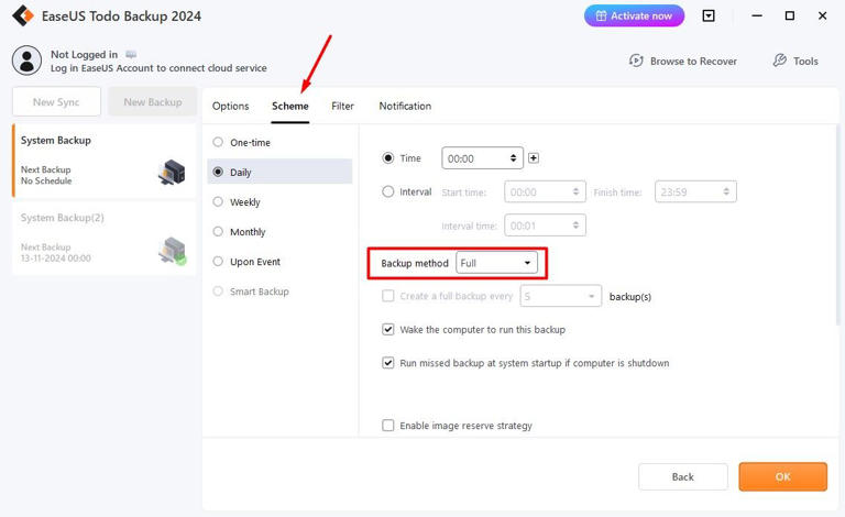 Scheme tab in EaseUS Todo Tool.