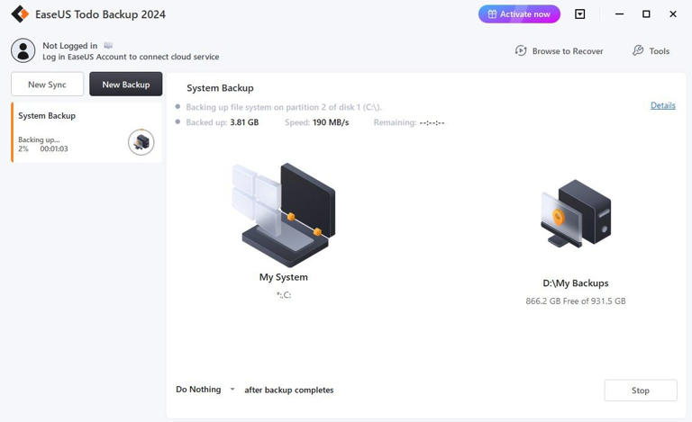 Backing Up data using EaseUS tool.