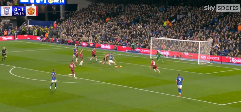 Ipswich Town looked set to score but Andre Onana had other ideas (Picture: Sky Sports)