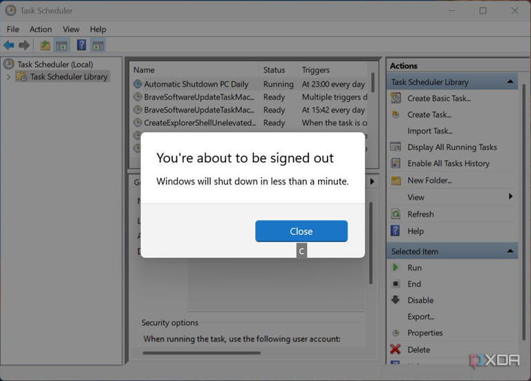 Screenshot of warning before shutdown