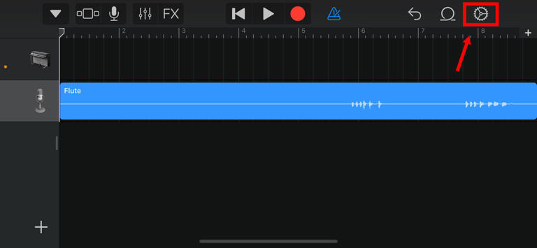 Tapping the Settings cog in Garageband.