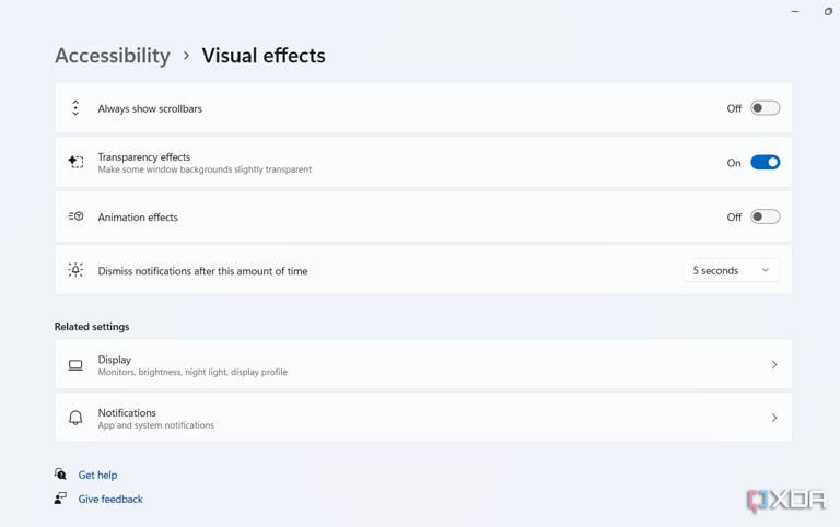 Screenshot showing the option to disable windows animations