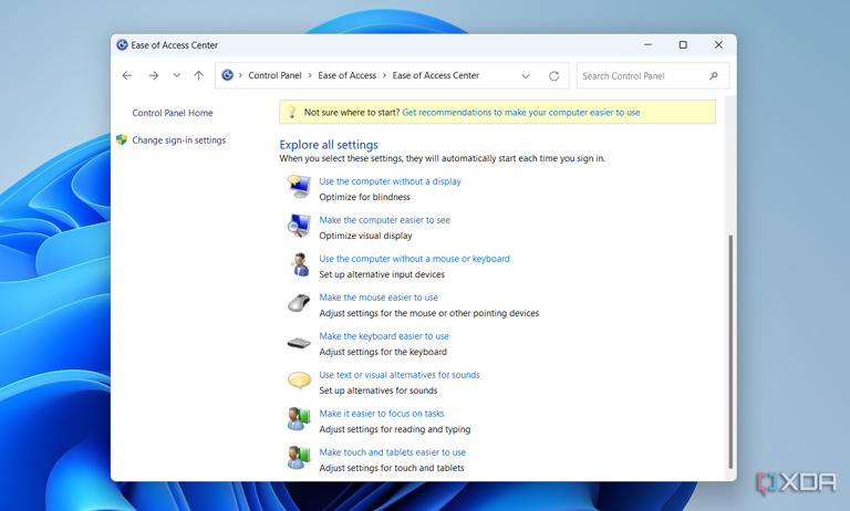 Screenshot showing ease of access settings on Windows