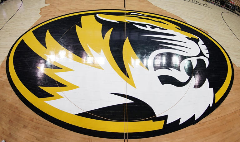 Feb 22, 2022; Columbia, Missouri, USA; A general view of the center court logo before the game between the Missouri Tigers and Tennessee Volunteers at Mizzou Arena. Mandatory Credit: Denny Medley-USA TODAY Sports