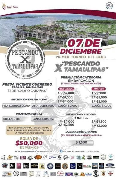 Primer Torneo del Club Pescando X Tamaulipas en la presa Vicente Guerrero: Estas son sus bases