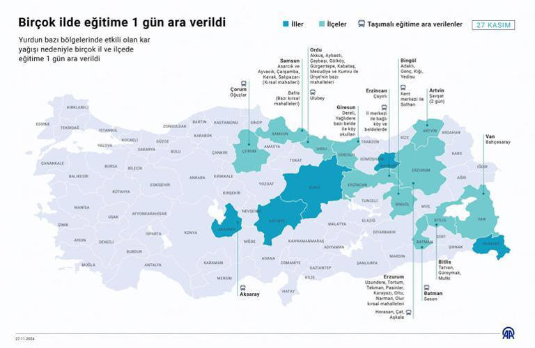 Eğitime kar molası! İşte okulların tatil edildiği iller