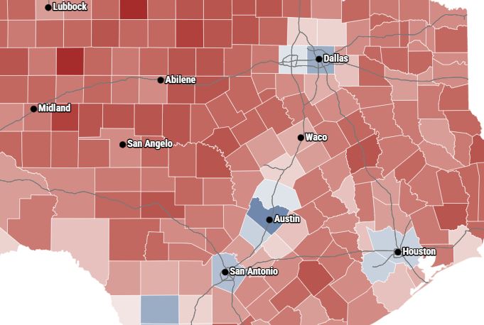 Ted Cruz Significantly Underperformed Trump’s Vote Share Along Texas ...