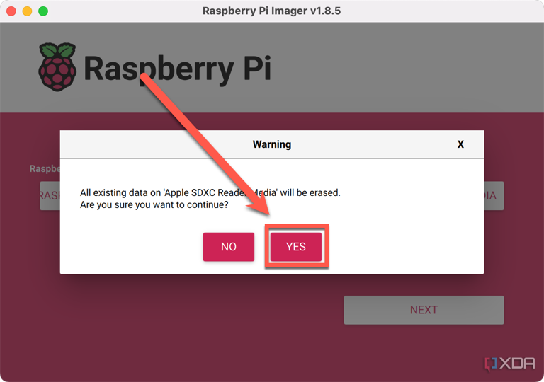 RPi Imager Confirm Write Image