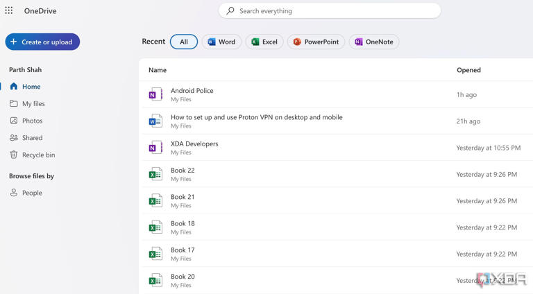 OneDrive home on web