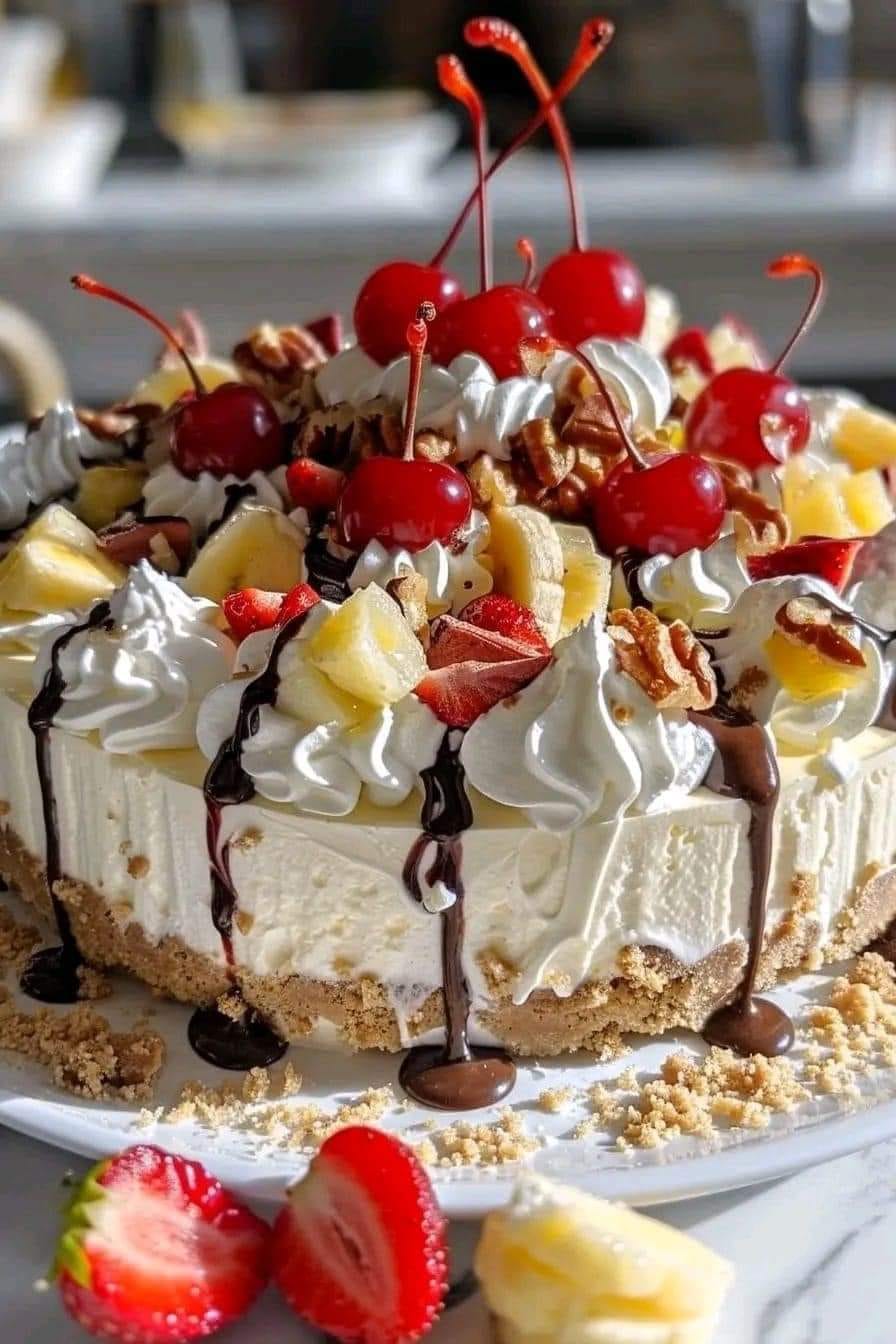 Heavenly No-Bake Banana Split Cheesecake