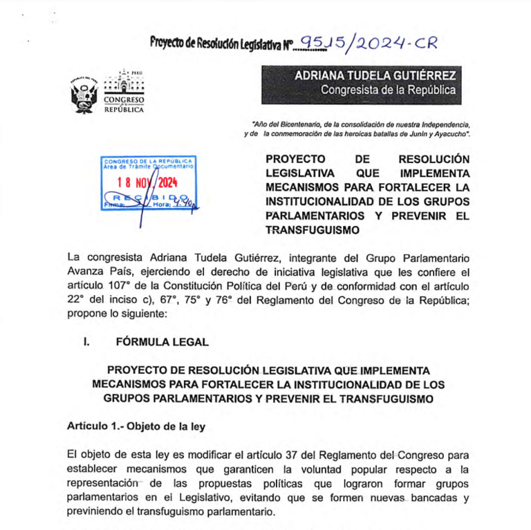 Presentan proyecto de ley para evitar el transfuguismo y creación de nuevas bancadas