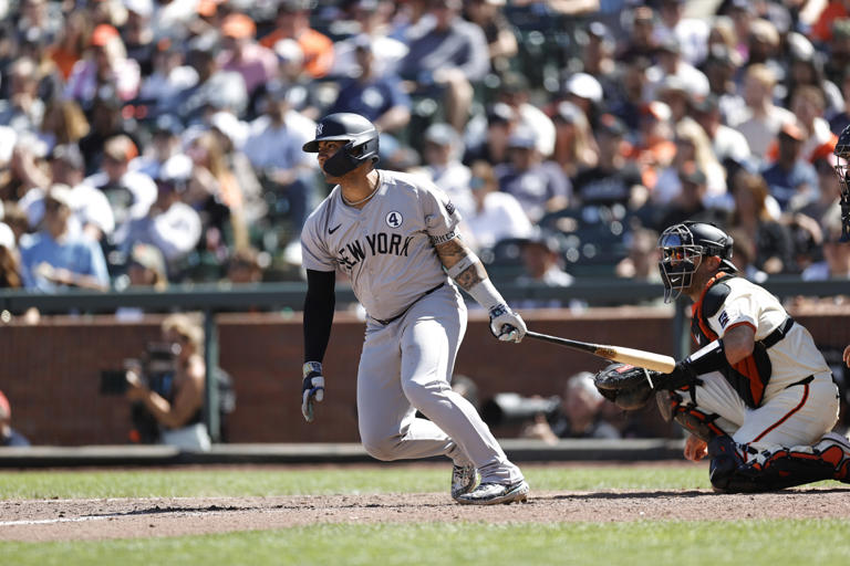 SAN FRANCISCO, CA - JUNE 2: Gleyber Torres #25 of the New York Yankees bats during the game against the San Francisco Giants at Oracle Park on June 2, 2024 in San Francisco, California. The Yankees defeated the Giants 7-5.