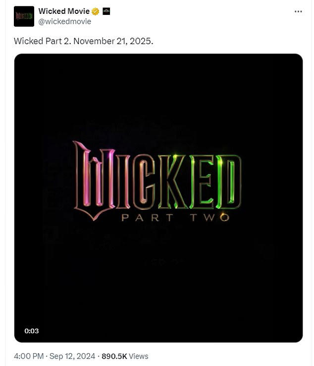 Wicked Part Two release date is revealed as fans say they will 'never ...