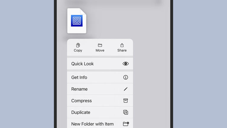 Long press on files and folders to bring up file management options.