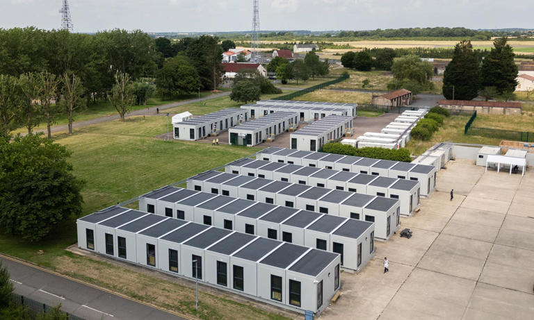 Wethersfield, a former military base in a remote part of Essex which now houses asylum seekers, is referred to as a ‘stalag’ by local residents. Photograph: Dan Kitwood/Getty Images