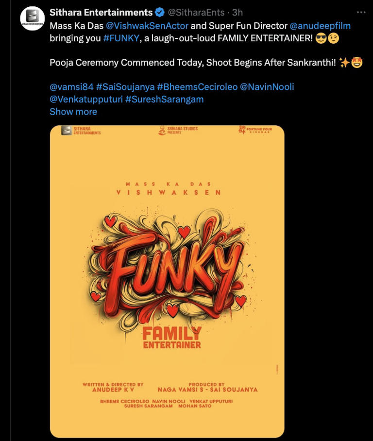 Funky: Actor Viswak Sen teams up with director Anudeep for family ...