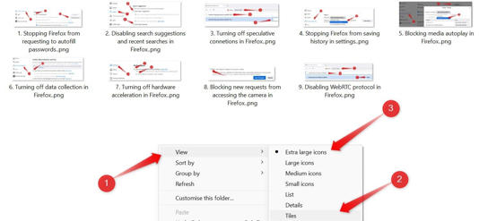 Changing the folder view in Windows.