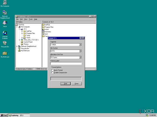 Screenshot of the format drive dialog in Windows NT 4.0
