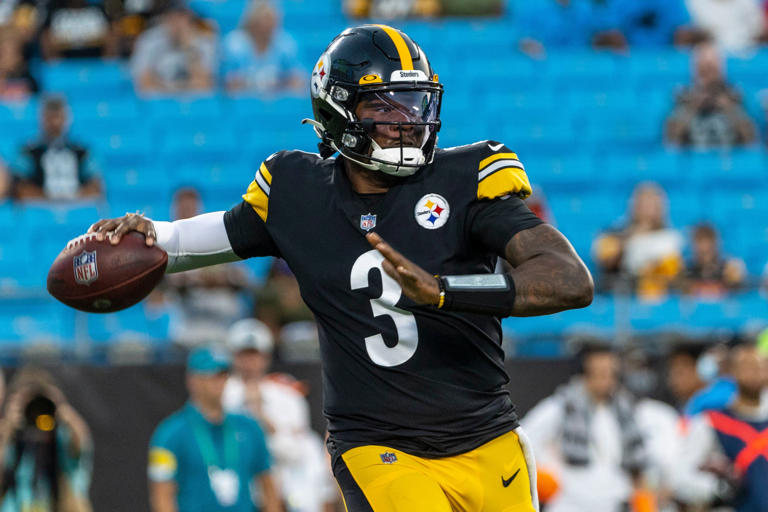 File Photo: Dwayne Haskins #3 of the Pittsburgh Steelers looks to pass against the Carolina Panthers during the first half of an NFL preseason game at Bank of America Stadium on August 27, 2021.