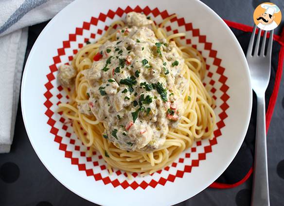Spaghetti mit auberginen-carbonara