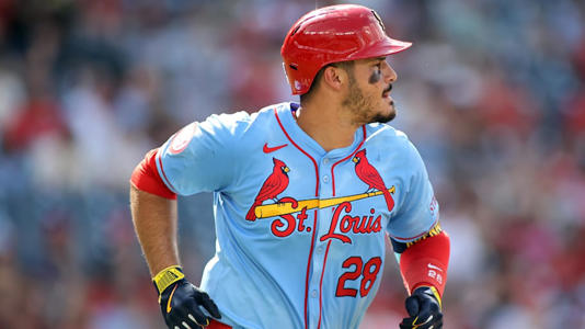 Jun 16, 2024; Washington, District of Columbia, USA; St. Louis Cardinals third base Nolan Arenado (28) runs to first base after hitting a single during the second inning against the Washington Nationals at Nationals Park. Mandatory Credit: Daniel Kucin Jr.-Imagn Images | Daniel Kucin Jr.-Imagn Images