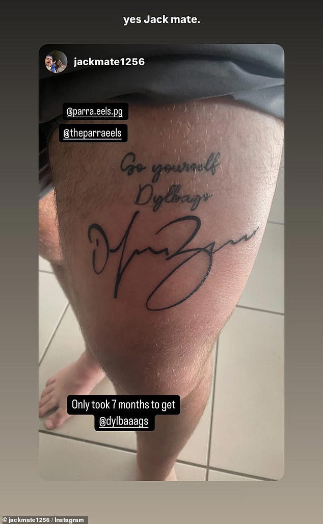 Eels star Brown was impressed with Gillogly going above and beyond, sharing a photo of the tattoo in an Instagram story (pictured)