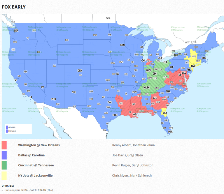 2024 NFL Season Week 15 Sunday TV coverage maps, open thread