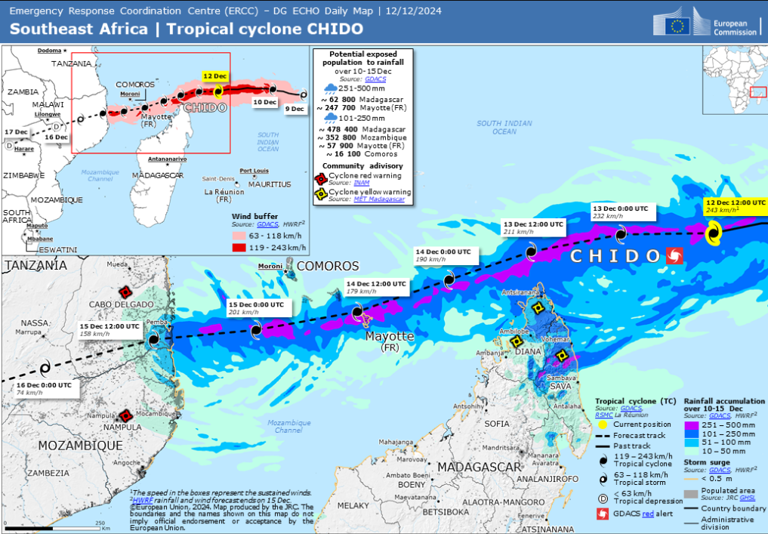 The path of Tropical Cyclone Chido Emergency Response Coordination Centre ERCC