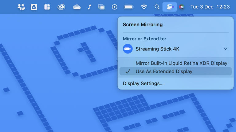Connecting to a Roku from the macOS Control Center.