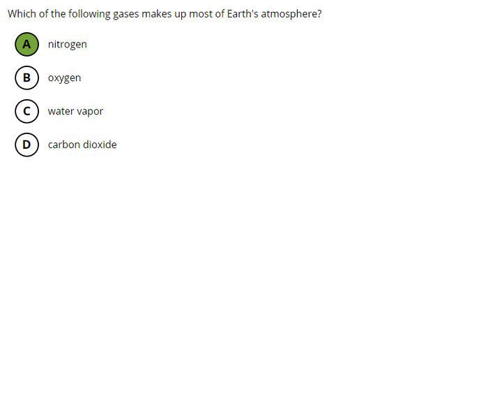Questão de Ciência para o 8º ano, de nível avançado: Qual dos seguintes gases compõe a maior parte da atmosfera da Terra? Nitrogênio é a resposta correta Foto: Reprodução/TIMSS